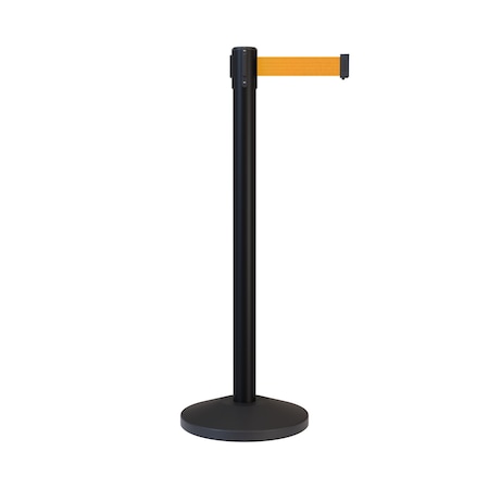 Montour Line Stanchion Belt Barrier Black Post 9ft. Fl.Org Belt ES400-BKPO-FOR-ML-90